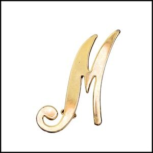Gold Tone Letter M Initial Pin Brooch Jewelry Women's Accessory